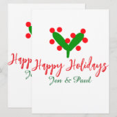 Prettige feestdagen groen rood koppel naam groen b feestdagenkaart (Voorkant / Achterkant)