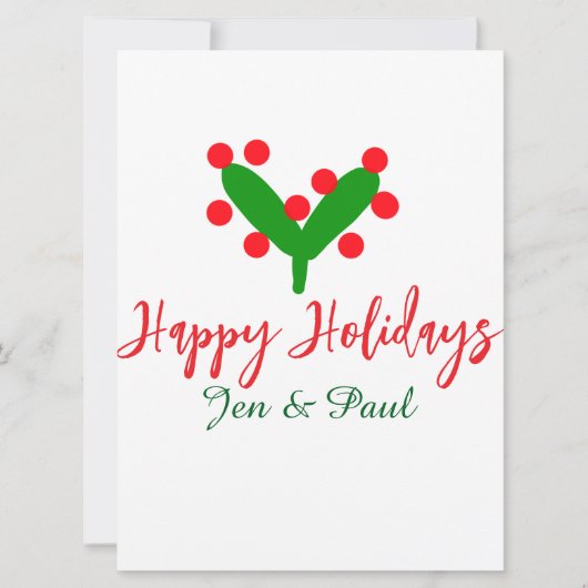 Prettige feestdagen groen rood koppel naam groen b feestdagenkaart (Voorkant)