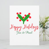 Prettige feestdagen groen rood koppel naam groen b feestdagenkaart (Staand voorkant)