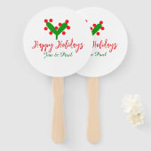 Prettige feestdagen groen rood koppel naam groen b handwaaier (Voorkant en achterkant)