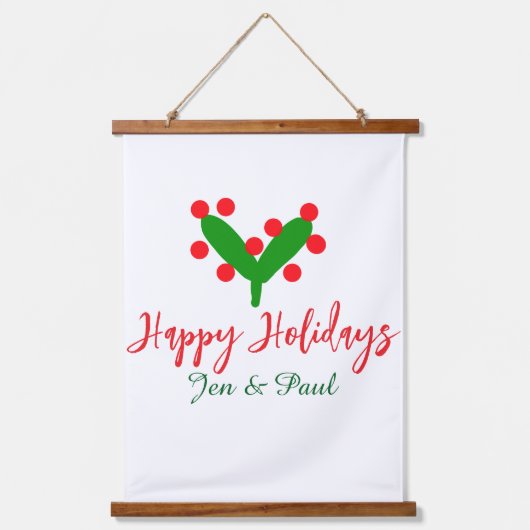 Prettige feestdagen groen rood koppel naam groen b hangend wandkleed (Voorkant)