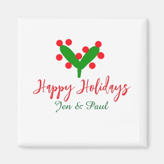 Prettige feestdagen groen rood koppel naam groen b magneet (Voorkant)