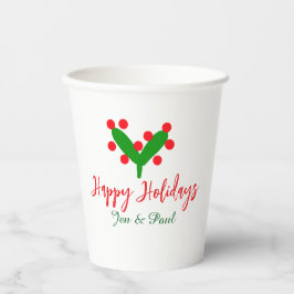 Prettige feestdagen groen rood koppel naam groen b papieren bekers