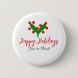 Prettige feestdagen groen rood koppel naam groen b ronde button 5,7 cm