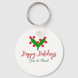 Prettige feestdagen groen rood koppel naam groen b sleutelhanger