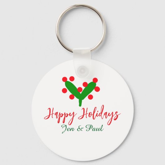 Prettige feestdagen groen rood koppel naam groen b sleutelhanger (Voorkant)