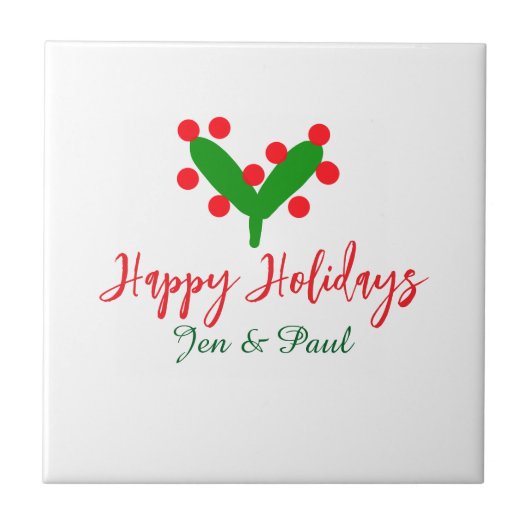 Prettige feestdagen groen rood koppel naam groen b tegeltje (Voorkant)