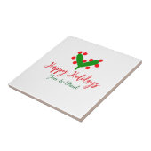 Prettige feestdagen groen rood koppel naam groen b tegeltje (Zijkant)