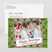 Prettige feestdagen Groen Rood Plaid Pine Aankondigingskaart (Voorkant / Achterkant)