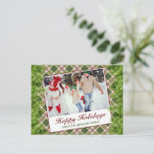Prettige feestdagen Groen Rood Plaid Pine Aankondigingskaart (Staand voorkant)