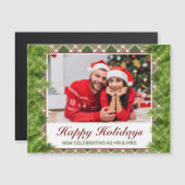 Prettige feestdagen Groen Rood Plaid Pine Foto (Voorkant / Achterkant)