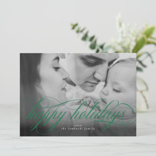 Prettige feestdagen Groen Script Foto Kerst Kaart (Staand voorkant)