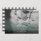 Prettige feestdagen Groen Script Foto Kerst Kaart (Voorkant / Achterkant)