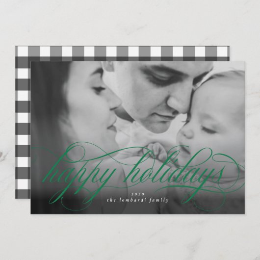 Prettige feestdagen Groen Script Foto Kerst Kaart (Voorkant / Achterkant)