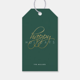 Prettige feestdagen Groen Script Kerst Cadeaulabel