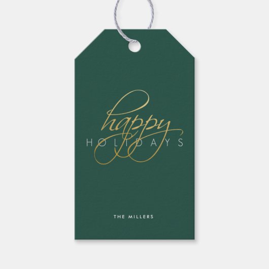 Prettige feestdagen Groen Script Kerst Cadeaulabel (Voorkant)