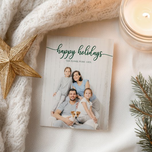 prettige feestdagen Groen script Unieke kerstfoto' Briefkaart