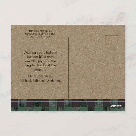 Prettige feestdagen Groene Buffel Plaid 2024 Briefkaart (Achterkant)