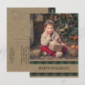 Prettige feestdagen Groene Buffel Plaid Foto Briefkaart (Voorkant / Achterkant)