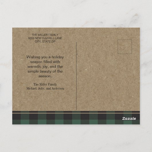 Prettige feestdagen Groene Buffel Plaid Foto Briefkaart (Achterkant)