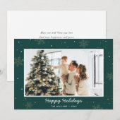 Prettige feestdagen Groene Familie Foto Snowflake Feestdagenkaart (Voorkant / Achterkant)