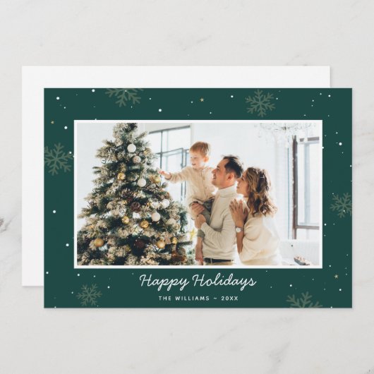 Prettige feestdagen Groene Familie Foto Snowflake Feestdagenkaart (Voorkant / Achterkant)