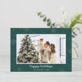 Prettige feestdagen Groene Familie Foto Snowflake Feestdagenkaart (Staand voorkant)