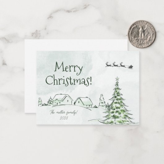 Prettige feestdagen Groene gepersonaliseerde kerst Notitiekaartje (Voorkant / Achterkant in situ)