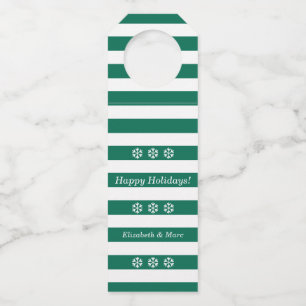 prettige feestdagen Groene gestreept Snowflakes Wi Flessenhanger