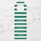 prettige feestdagen Groene gestreept Snowflakes Wi Flessenhanger (Voorkant)