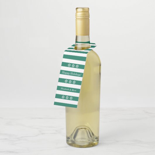 prettige feestdagen Groene gestreept Snowflakes Wi Flessenhanger (Schuin)