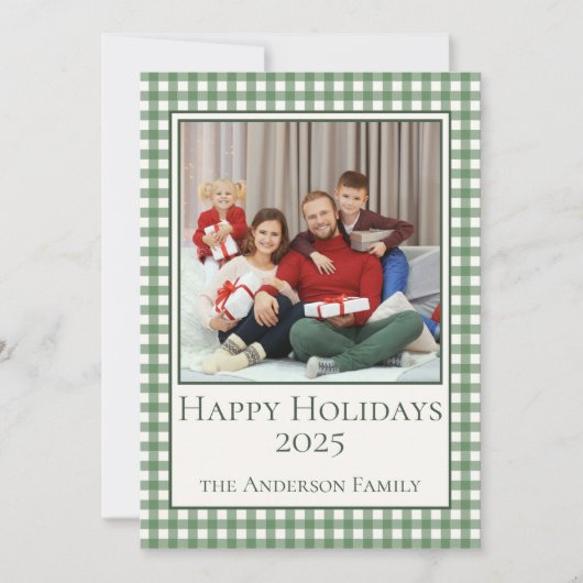 Prettige feestdagen Groene Gingham foto en tekst Feestdagenkaart (Voorkant)
