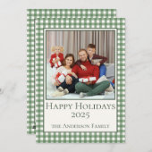 Prettige feestdagen Groene Gingham foto en tekst Feestdagenkaart (Voorkant / Achterkant)