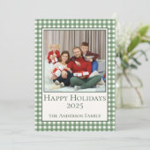 Prettige feestdagen Groene Gingham foto en tekst Feestdagenkaart (Staand voorkant)