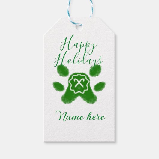 Prettige feestdagen Groene hond huisdier poot snoe Cadeaulabel (Voorkant)