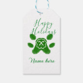 Prettige feestdagen Groene hond huisdier poot snoe Cadeaulabel (Achterkant)