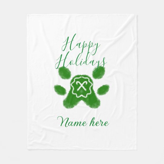 Prettige feestdagen Groene hond huisdier poot snoe Fleece Deken (Voorkant)