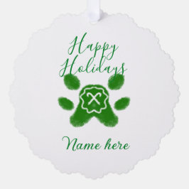 Prettige feestdagen Groene hond huisdier poot snoe Ornament Kaart