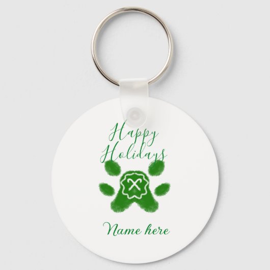 Prettige feestdagen Groene hond huisdier poot snoe Sleutelhanger (Voorkant)