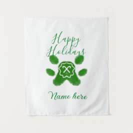 Prettige feestdagen Groene hond huisdier poot snoe Wandkleed