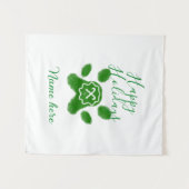 Prettige feestdagen Groene hond huisdier poot snoe Wandkleed (Voorkant (horizontaal))