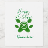 Prettige feestdagen Groene hond huisdier poot snoe Wijn Etiket (Enkel label)