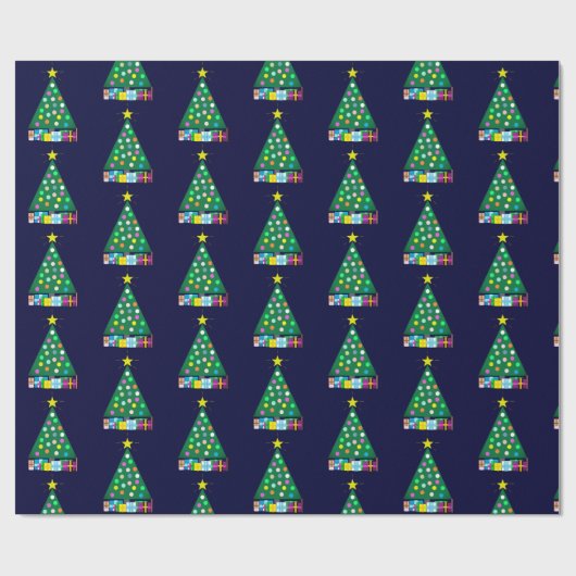 Prettige feestdagen Groene kerstboom: donkerblauw Cadeaupapier (Vlak)