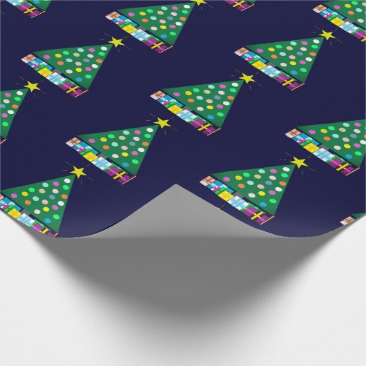 Prettige feestdagen Groene kerstboom: donkerblauw Cadeaupapier (Hoek)