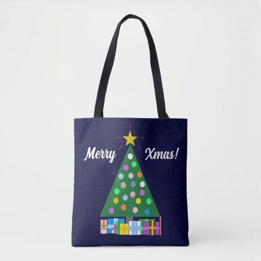 Prettige feestdagen Groene kerstboom: donkerblauw Tote Bag (Voorkant)