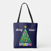 Prettige feestdagen Groene kerstboom: donkerblauw Tote Bag (Achterkant)