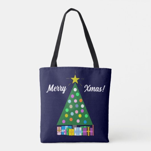 Prettige feestdagen Groene kerstboom: donkerblauw Tote Bag (Achterkant)