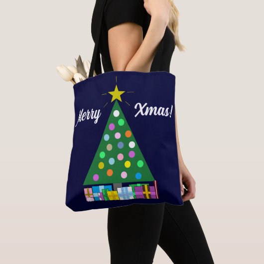 Prettige feestdagen Groene kerstboom: donkerblauw Tote Bag (Dichtbij)