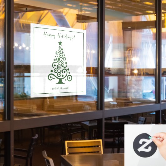 Prettige feestdagen Groene kerstboom op wit Raamsticker (Restaurant Raam)