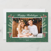 Prettige feestdagen Groene rode bessen Kerstmis Fo Feestdagenkaart (Voorkant)